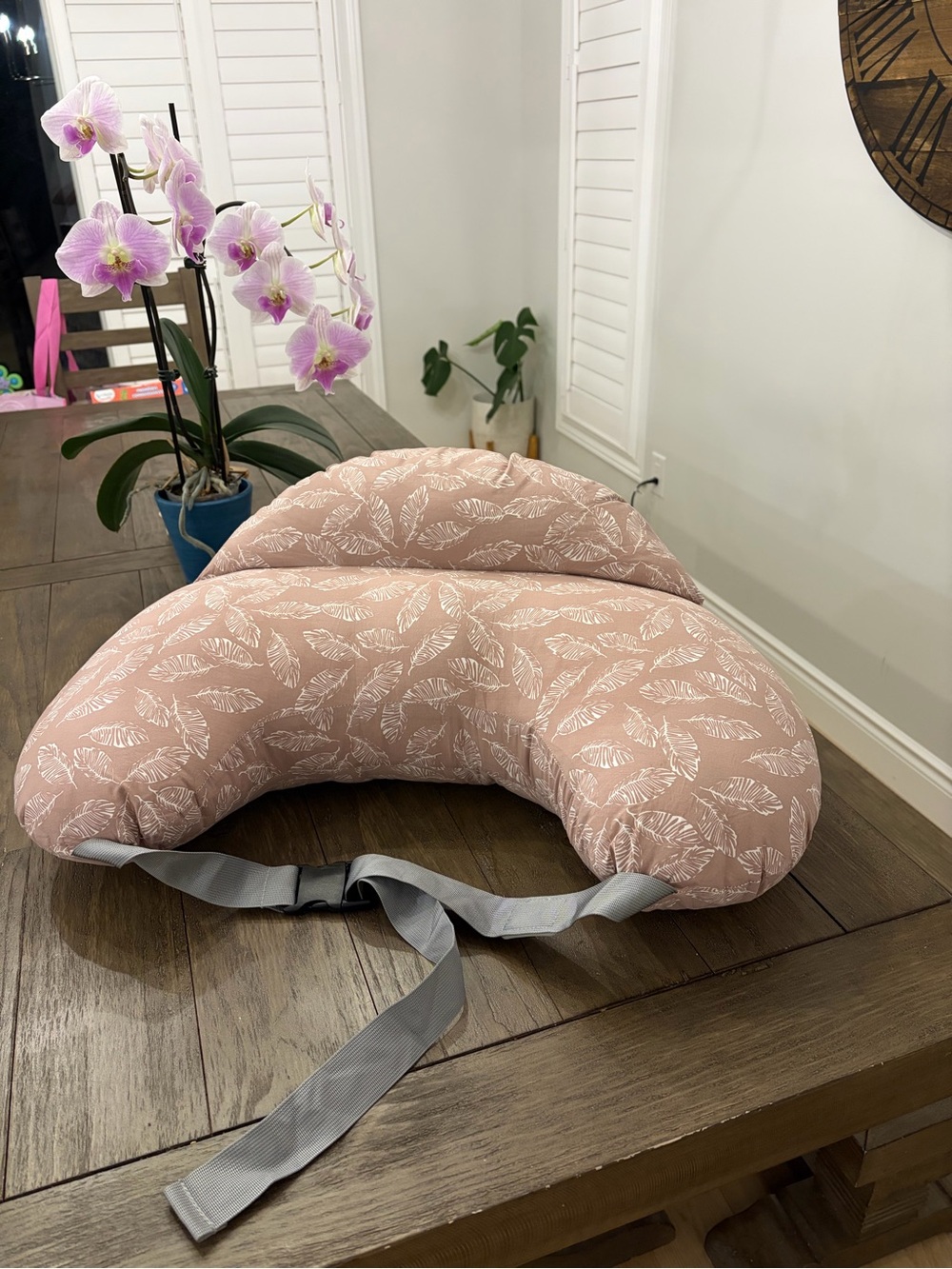 Blush Leaf-Print Kids Nursing Support Pillow with Strap
